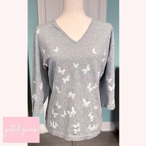 J. JILL lightweight cotton sweater with woven butterflies